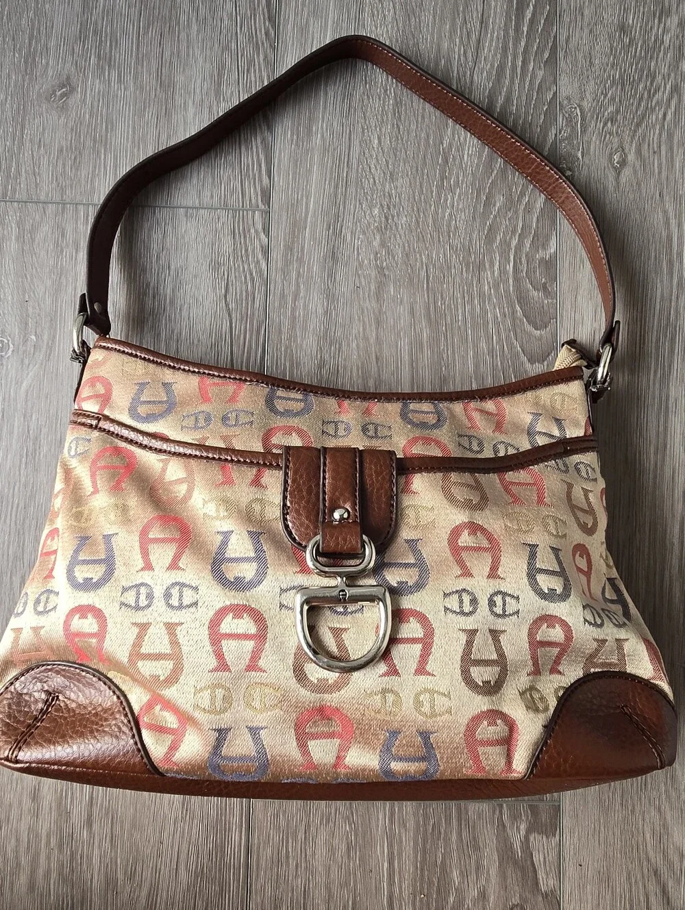 Etienne Aigner Signature Logo Monogram Shoulder Bag Brown Tan Multicolor Purse